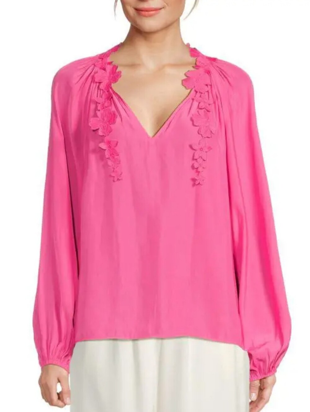 Ramy Brook NEW Melbourne Pink Embroidered Floral Blouse Top Relaxed SZ Small